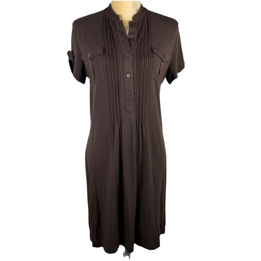 Talbots Brown Short Sleeves Front Button Tee Dress Size 6P